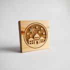 házak és hópelyhek mintájú fából készült kekszpecsét