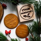 Merry Christmas feliratú fa sütipecsét és mézeskalács