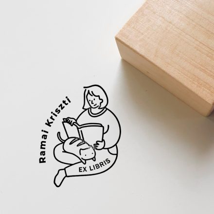 Olvasó lány cicával - Ex libris pecsét