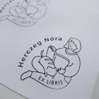 Olvasó lány cicával - Ex libris pecsét